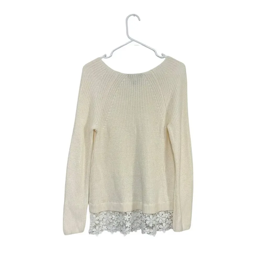INC Women’s Cream Lace Trim Knit Sweater Size XL Wool Blend Stretch